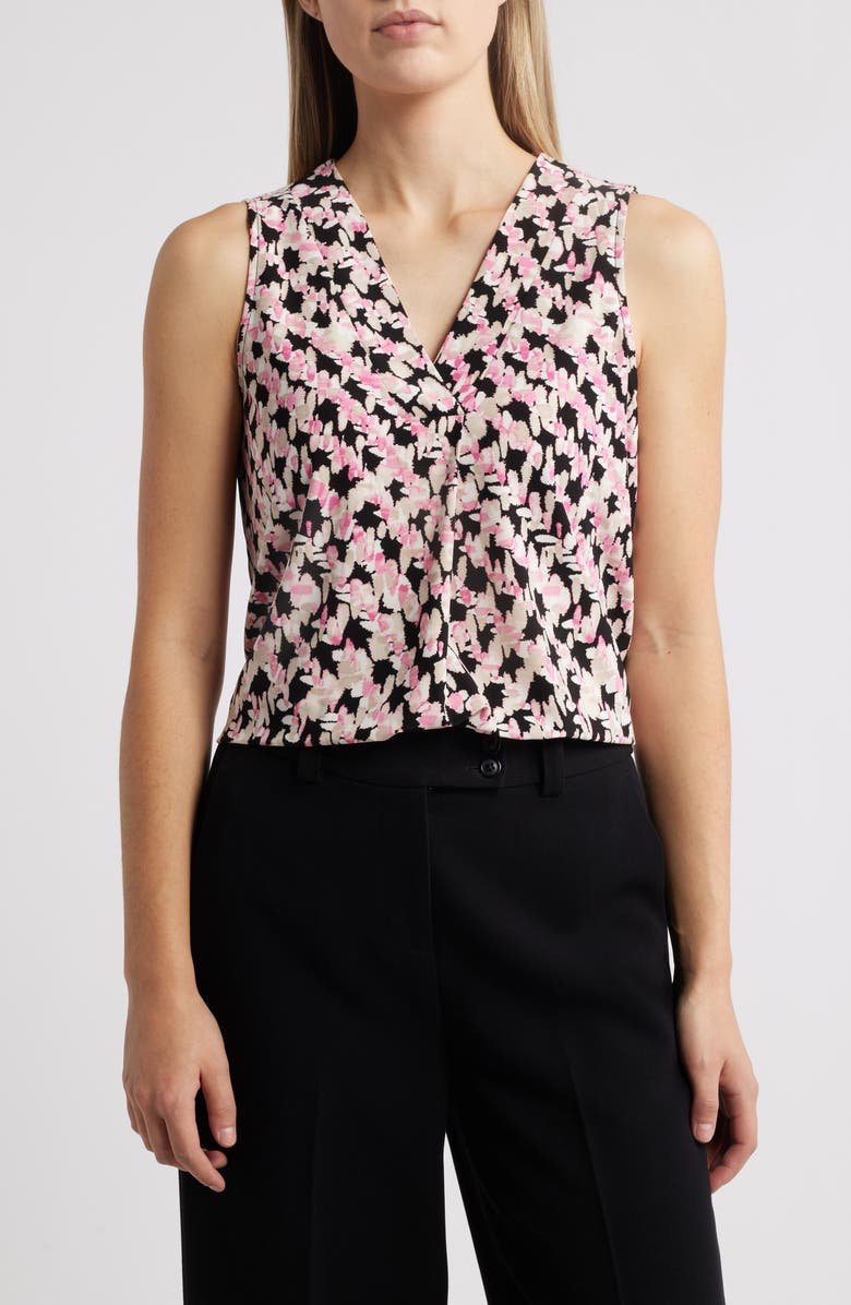 Anne Klein Abstract Print Pleat Neck Shell, Main, color, 