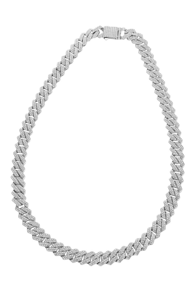 Men's Pavé Crystal Cuban Link Necklace, Main, color, SILVER