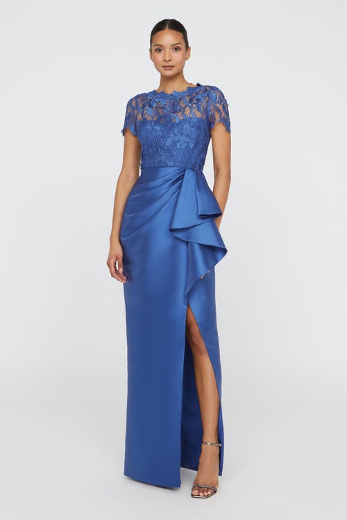 Theia Selena Column Draped Dress In Blue
