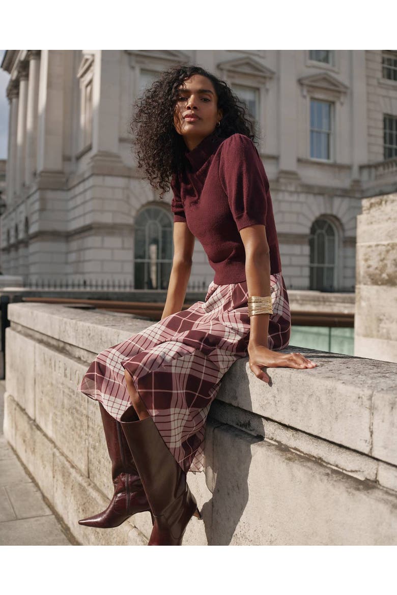 Checked Layered Midi Dress, Alternate, color, Burgundy