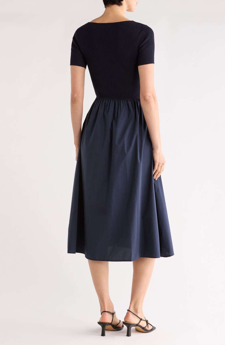 T Tahari Square Neck Short Sleeve Mixed Media Dress, Alternate, color, 