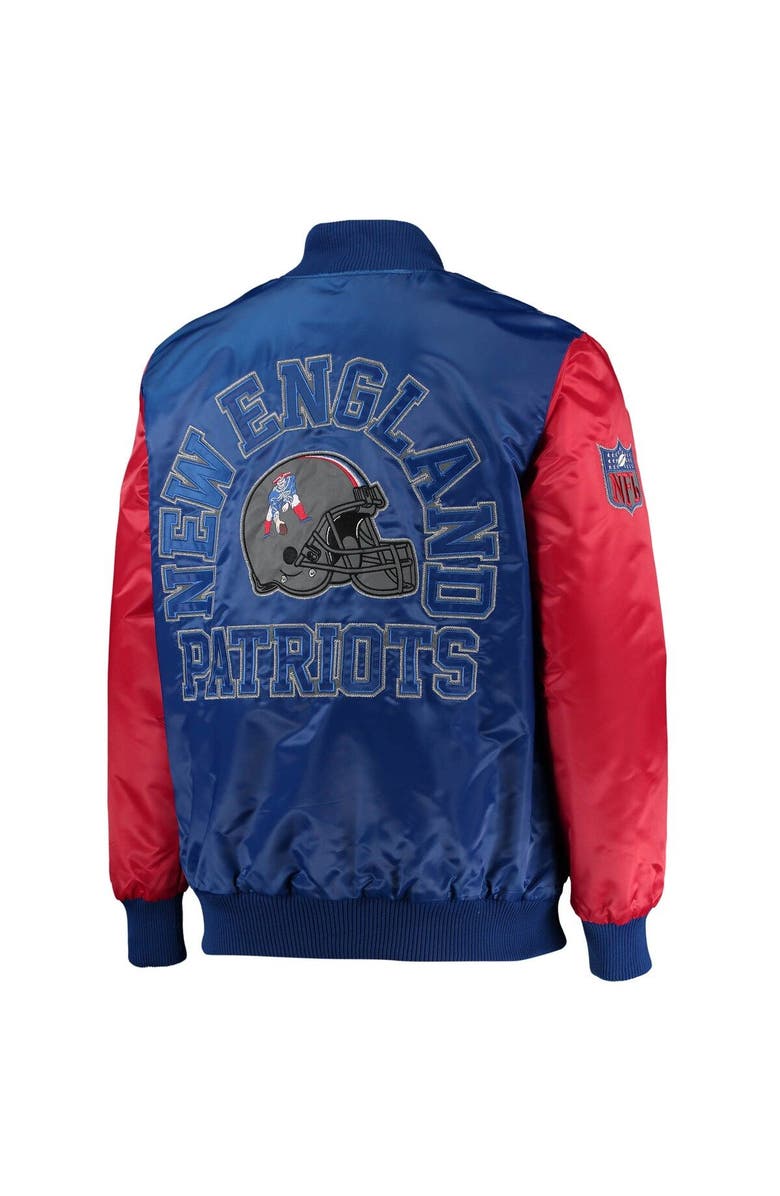 STARTER Men's Starter Royal/Red New England Patriots Locker Room Throwback Satin Varsity Full-Snap Jacket, Alternate, color,