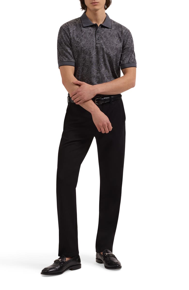 Bugatchi Three Button Floral Print Button-Up Shirt, Alternate, color, Black