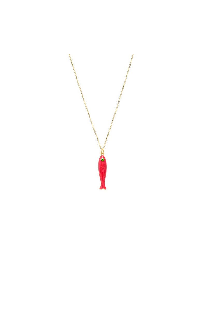 BY ADINA EDEN Enamel Colored Fish Charm Necklace, Main, color, Red