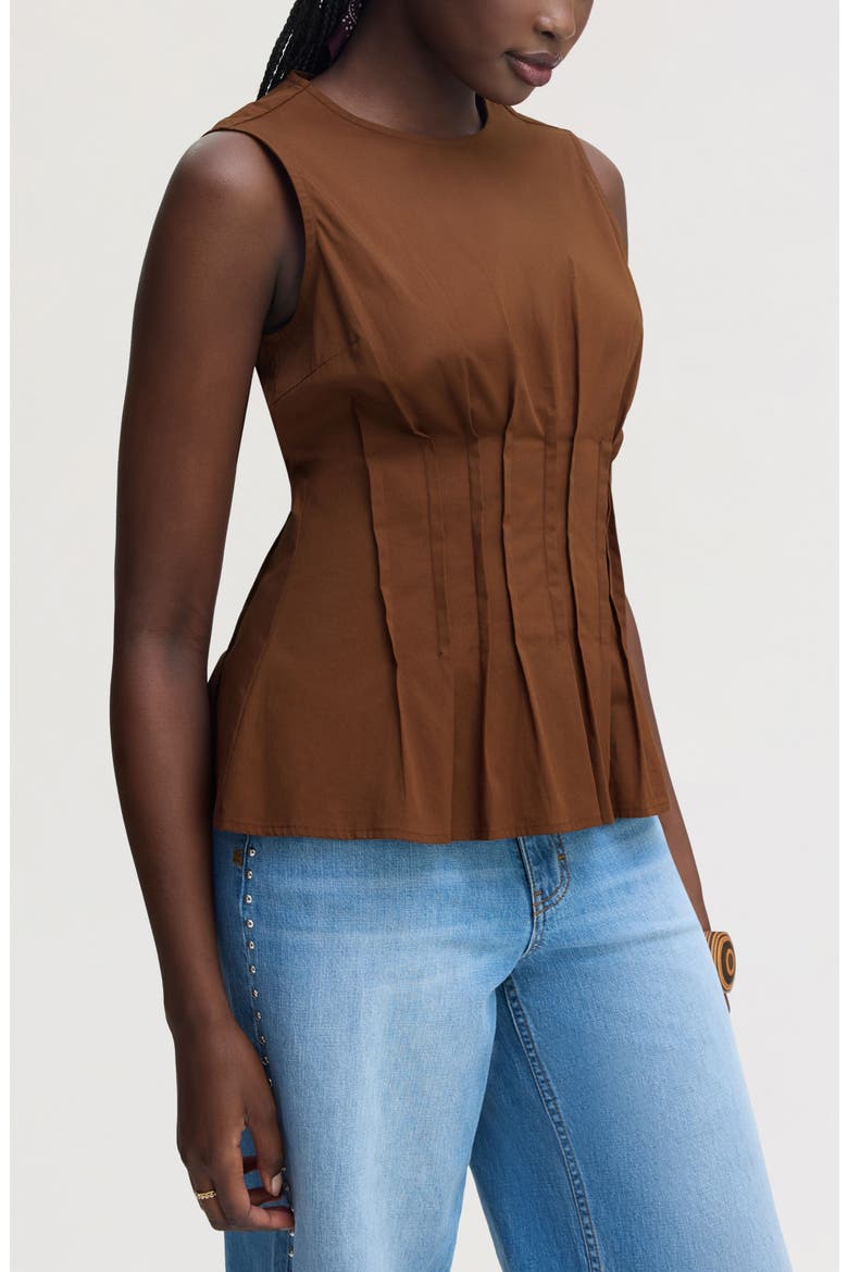 Pleated Sleeveless Top, Alternate, color, COCOA BEAN