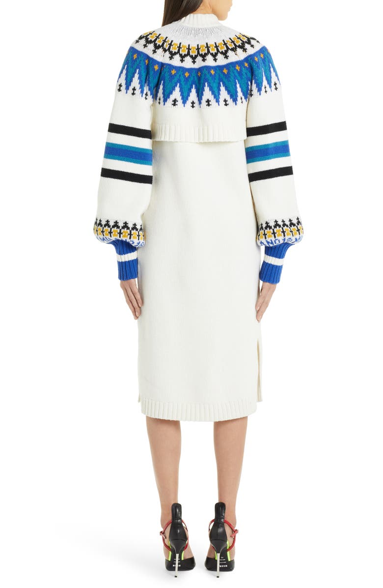 MSGM Fair Isle Wool Blend Layered Sweater Dress, Alternate, color, 