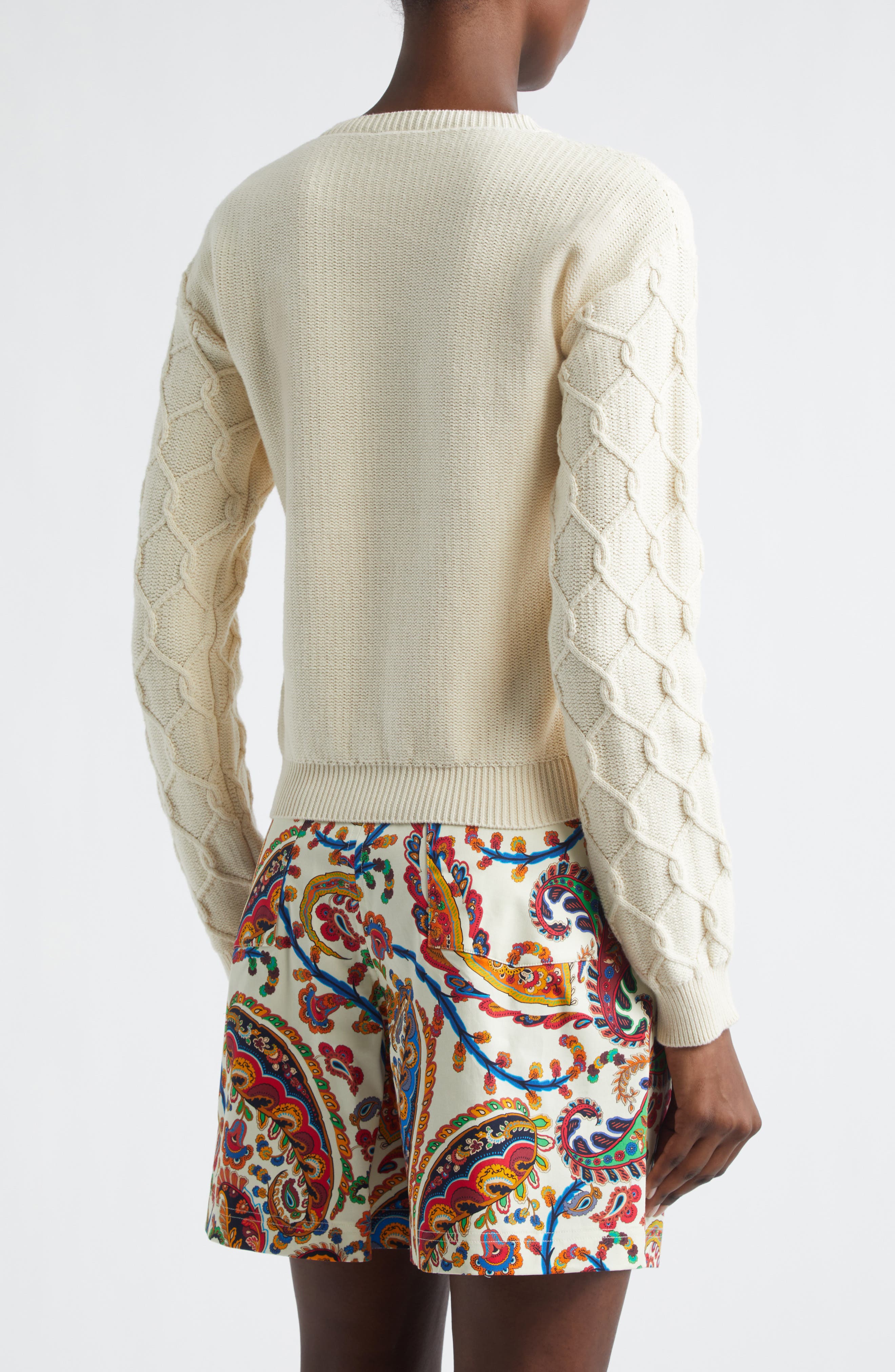 Embroidered Crop Cotton Blend Sweater - image 2
