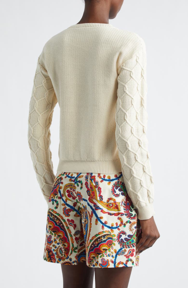 Etro Embroidered Crop Cotton Blend Sweater, Alternate, color, Ivory