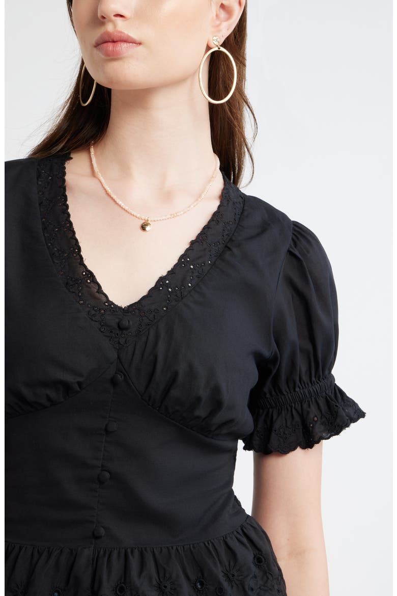 Cutwork Peplum Top, Alternate, color, BLACK