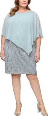 SL FASHIONS Chiffon Capelet Floral Lace Cocktail Dress