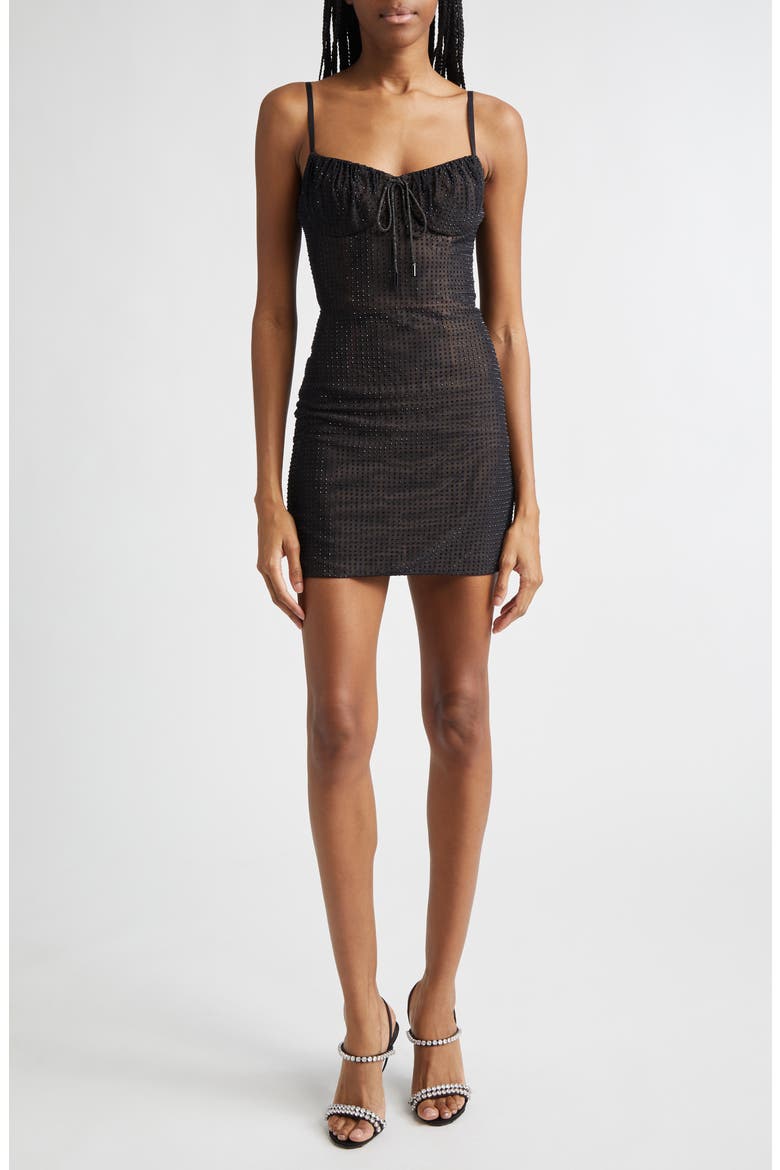 Crystal Hotfix Mesh Minidress, Main, color, BLACK