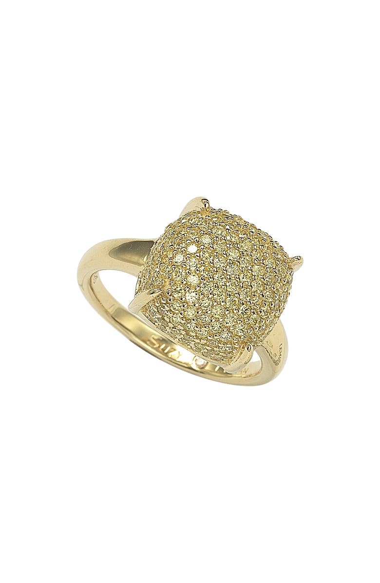 SUZY LEVIAN Yellow-Tone Sterling Silver Prong Set Cushion Shape Pave CZ Ring, Alternate, color, Yellow