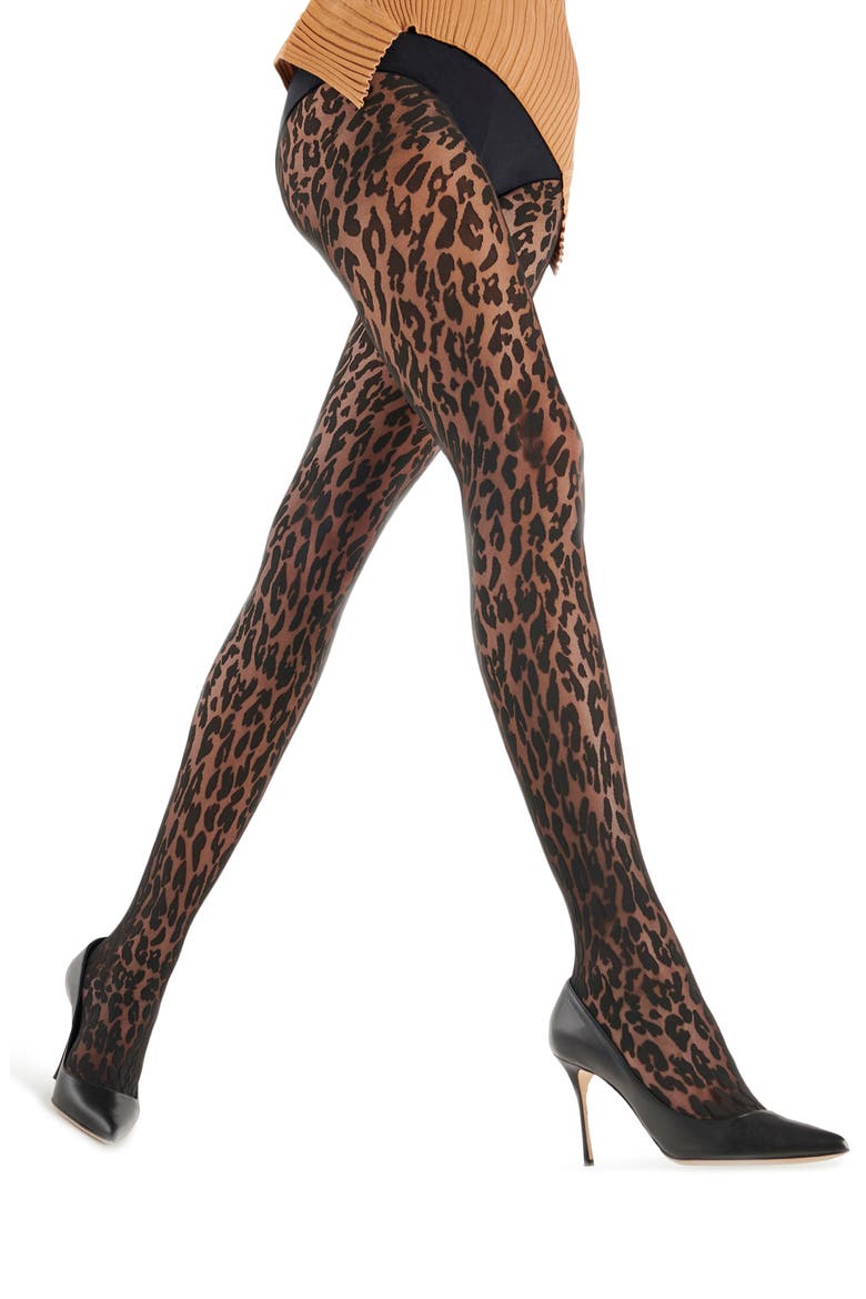 Josey Leopard Pattern Tights, Alternate, color, BLACK/BLACK