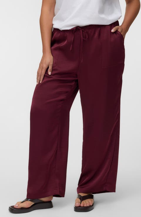 Satin Tie Waist Wide Leg Pants