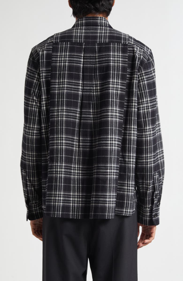 Sacai Plaid Cotton Flannel Button-Up Shirt, Alternate, color, Black