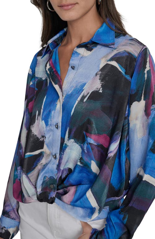 Dkny Printed Satin Button-up Shirt In Blue