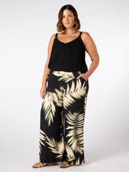 Live Unlimited Leaf Print Wide Leg Pull On Pants