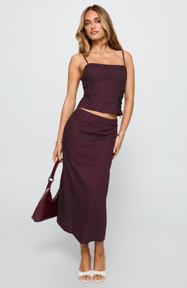 Princess Polly Shining Mirrors Polka Dot Cotton Camisole & Skirt Set, Alternate, color, Burgundy