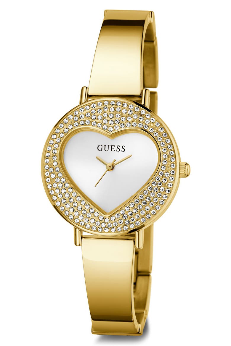 Crystal Heart Dial Bracelet Watch, 30mm, Alternate, color, WHITE/ GOLD