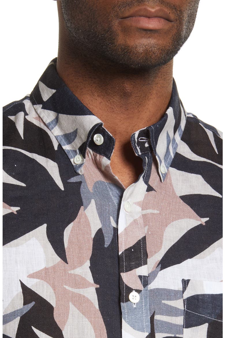 Tyrion Short Sleeve Linen Button-Down Shirt, Alternate, color, NOUGAT PRINT