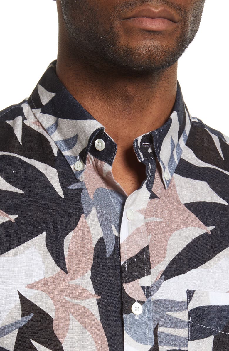 NN07 Tyrion Short Sleeve Linen Button-Down Shirt, Alternate, color,