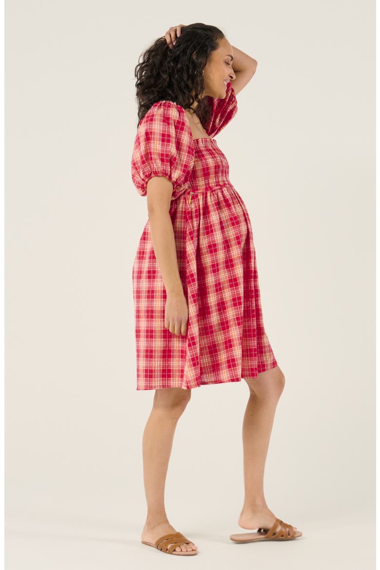 Maternity and Nursing Short Smock checked dress Melissa, Alternate, color, Raspberry