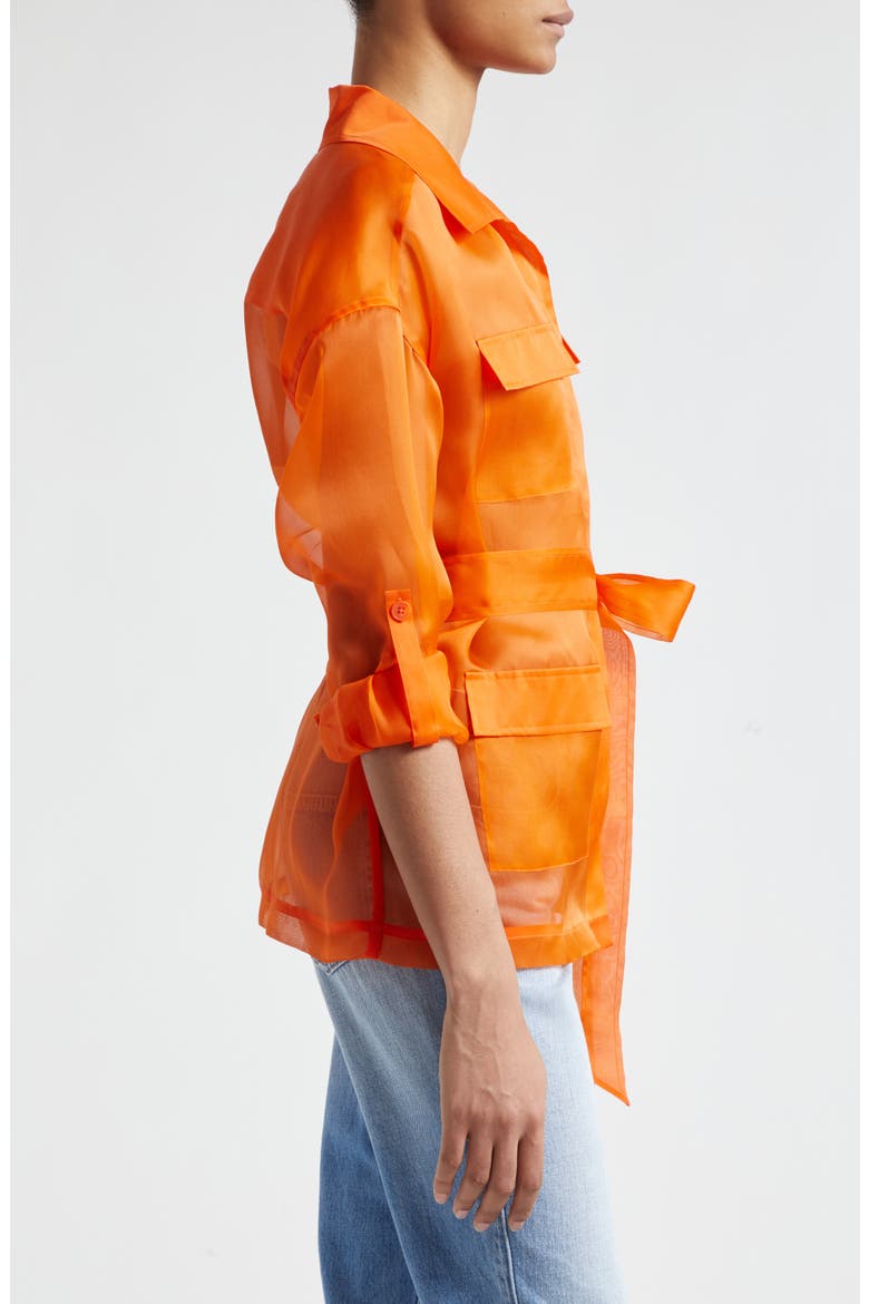 Colson Tie Belt Silk Organza Safari Wrap Jacket, Alternate, color, POP ORANGE