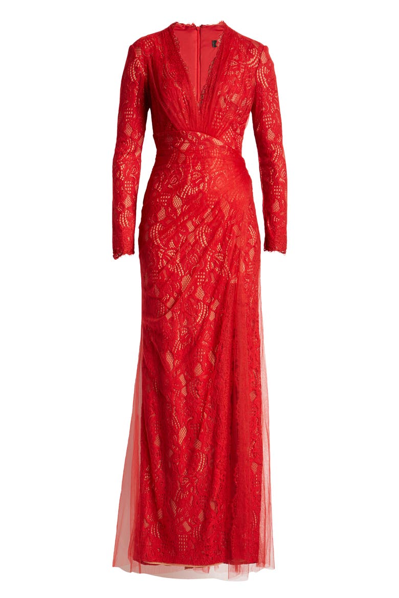 Long Sleeve Lace & Tulle Body-Con Gown, Alternate, color, RED ROCK