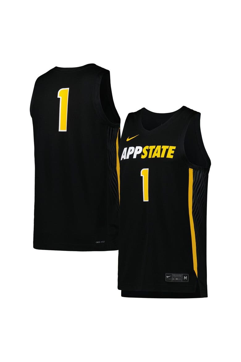 Men's Nike #1 Black Appalachian State Mountaineers Replica Basketball Jersey, Main, color, Black