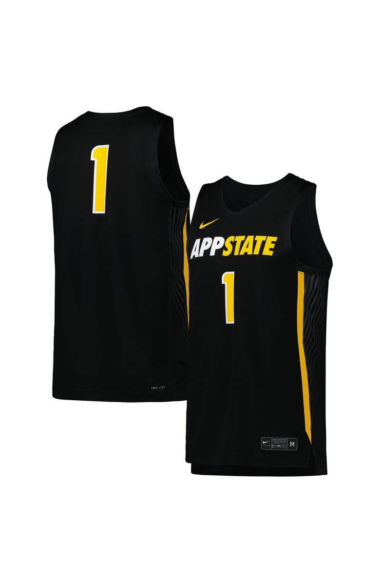 Nike Men's Nike #1 Black Appalachian State Mountaineers Replica Basketball Jersey, Main, color, Black