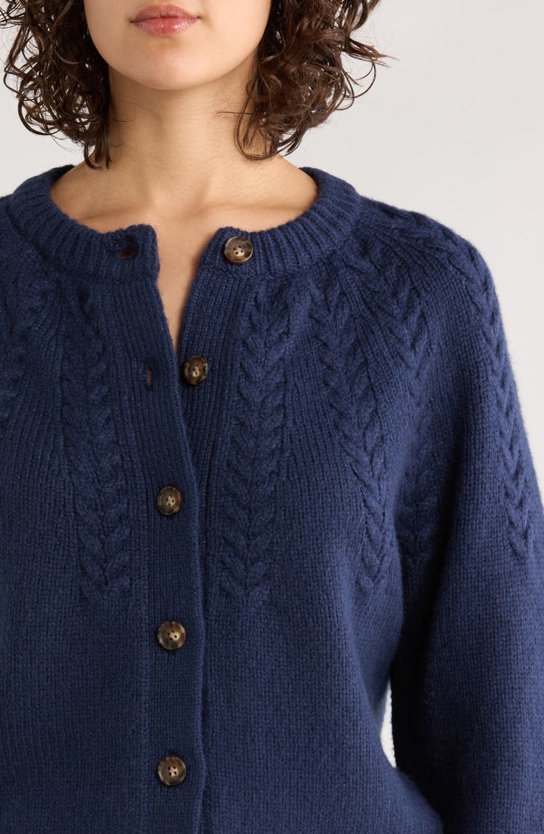 Marine Layer Everly Cable Cardigan, Alternate, color, True Navy