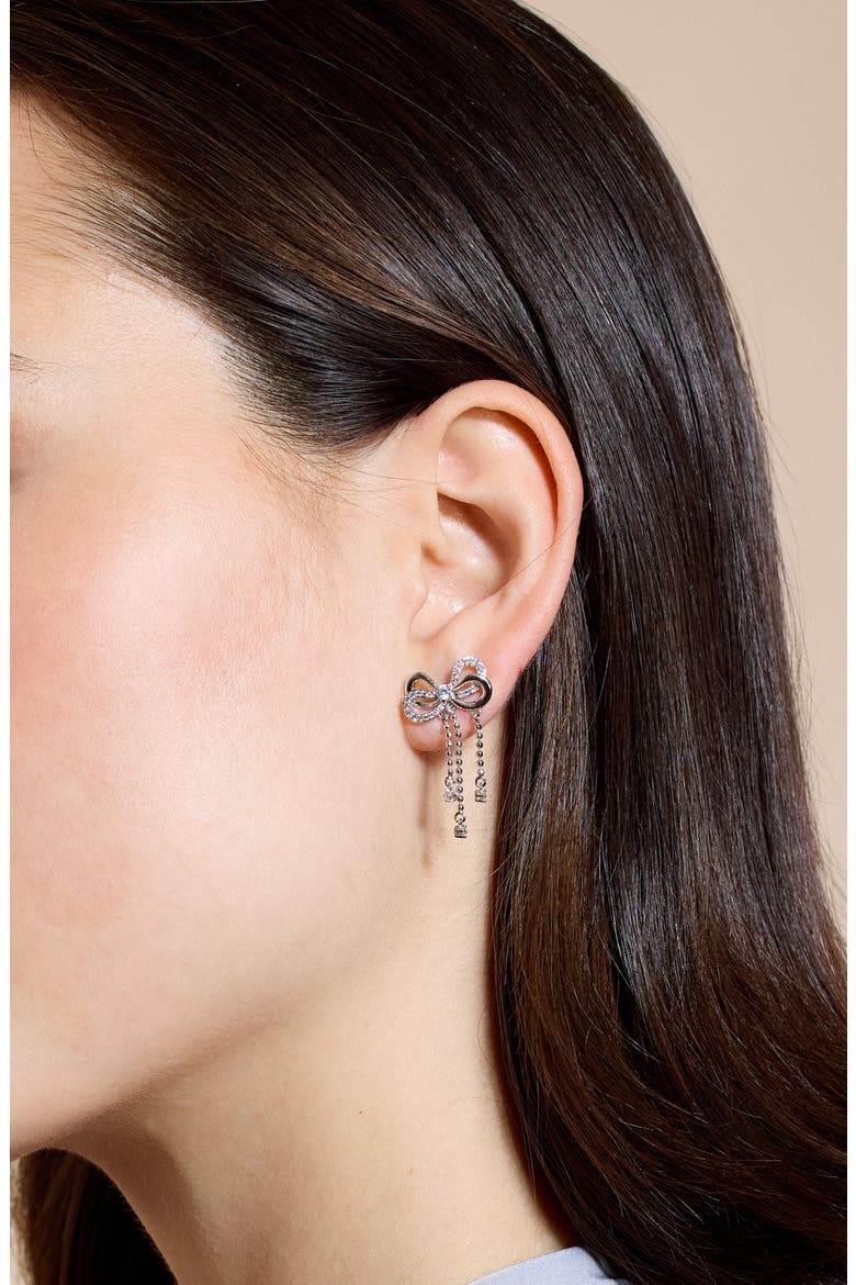 Chain Drop Bow Earrings, Alternate, color, RHODIUM
