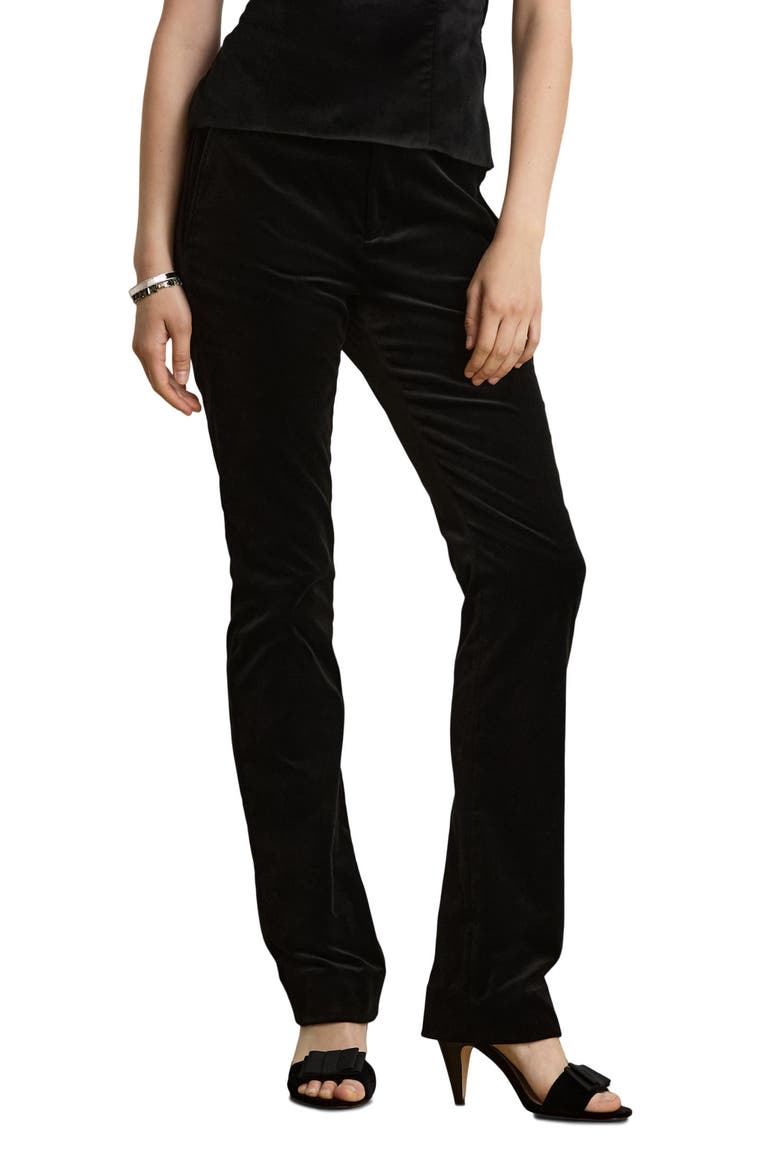 Soft Stretch Velvet High Waist Straight Leg Pants, Main, color, BLACK VELVET