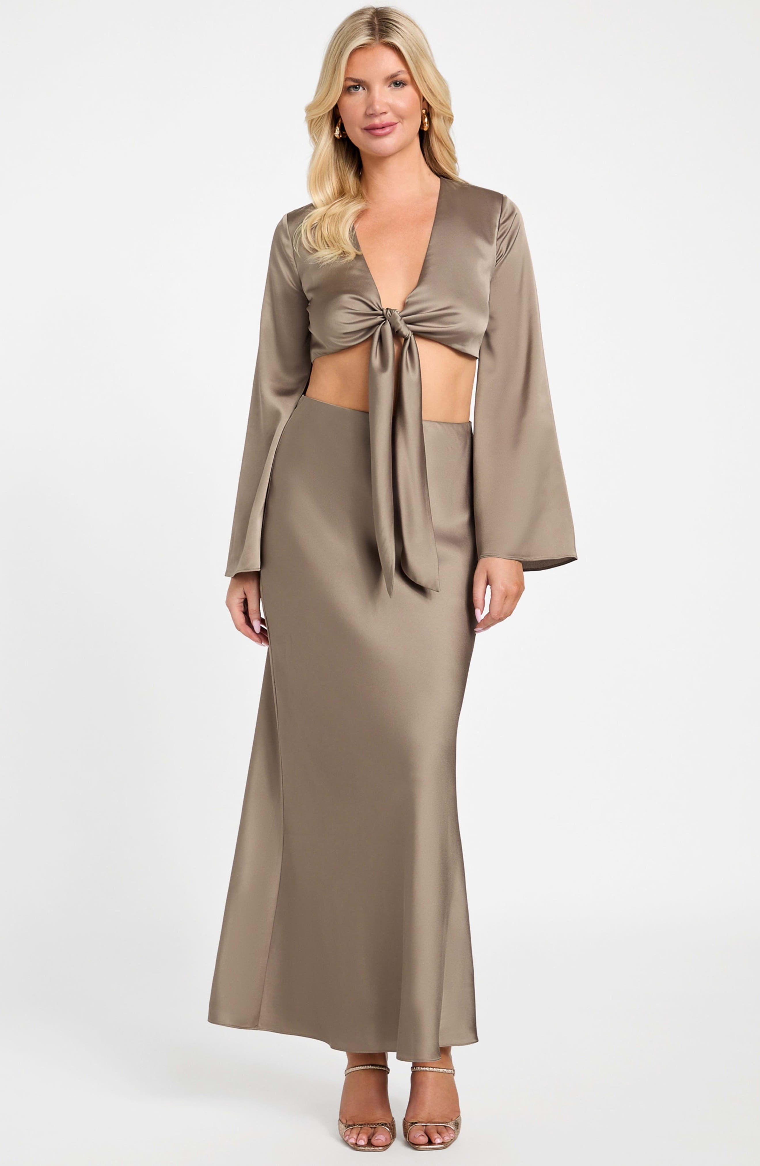 Monica Tie Front Satin Crop Top - image 4