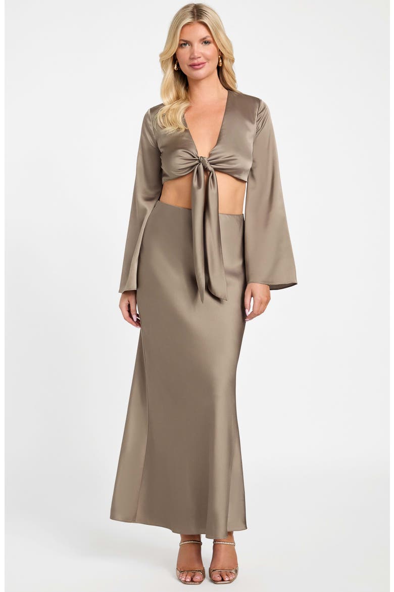 Monica Tie Front Satin Crop Top, Alternate, color, BUFF TAUPE