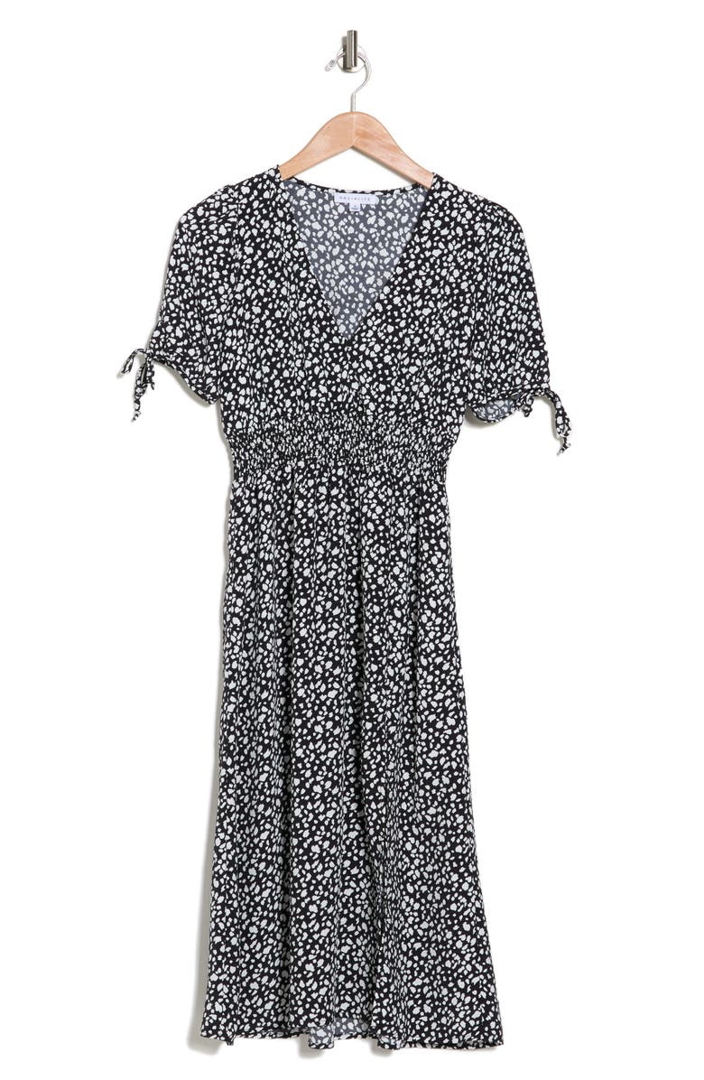 Socialite Puffy Sleeves Floral V-Neck Midi Dress, Alternate, color,