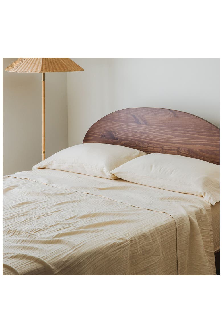 Dune Crinkled Cotton Gauze Fitted Sheet, Alternate, color, SANDSTONE