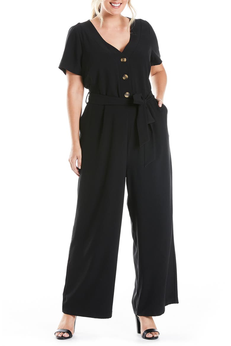 Tully Short Sleeve Wide Leg Jumpsuit, Main, color, BLACK