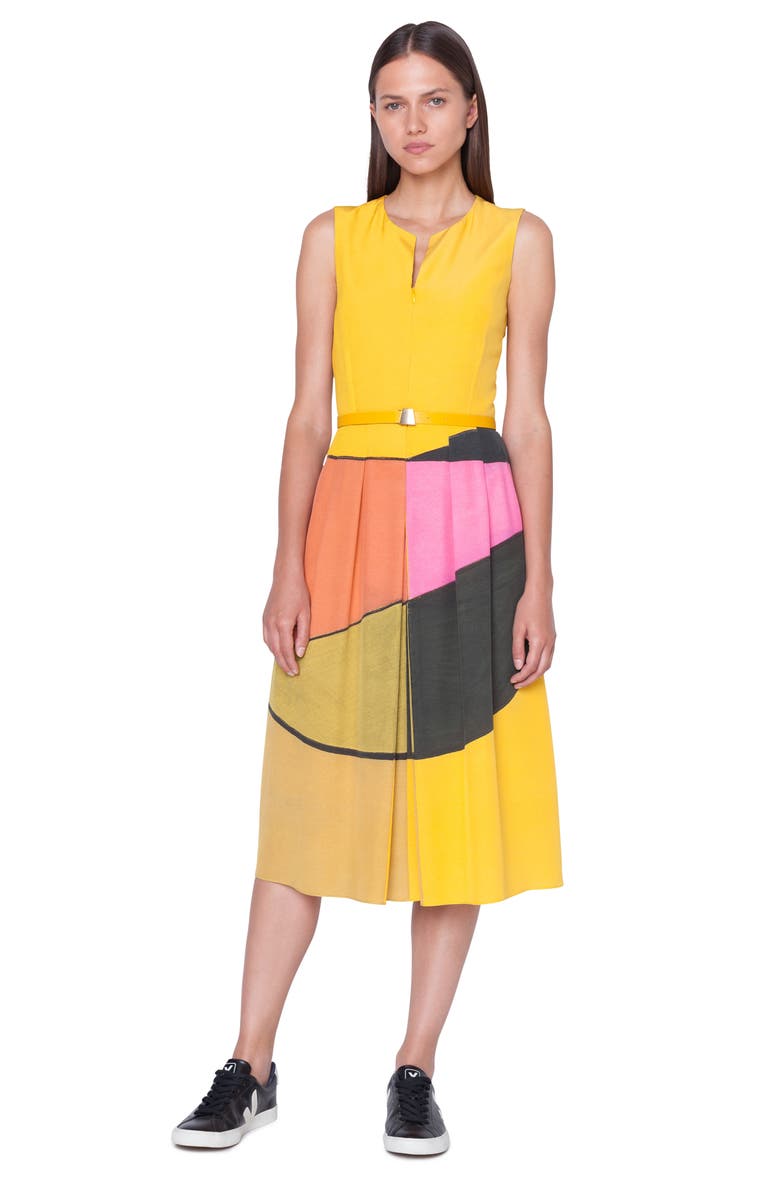 Akris Sunrise Print Belted Silk Dress, Alternate, color, 