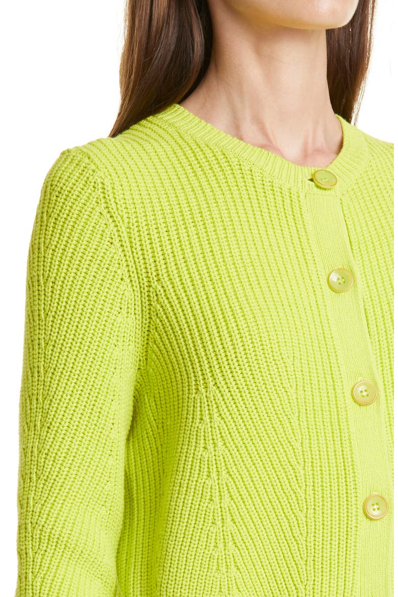 Shaker Stitch Cotton Blend Cardigan, Alternate, color, BRIGHT GREEN