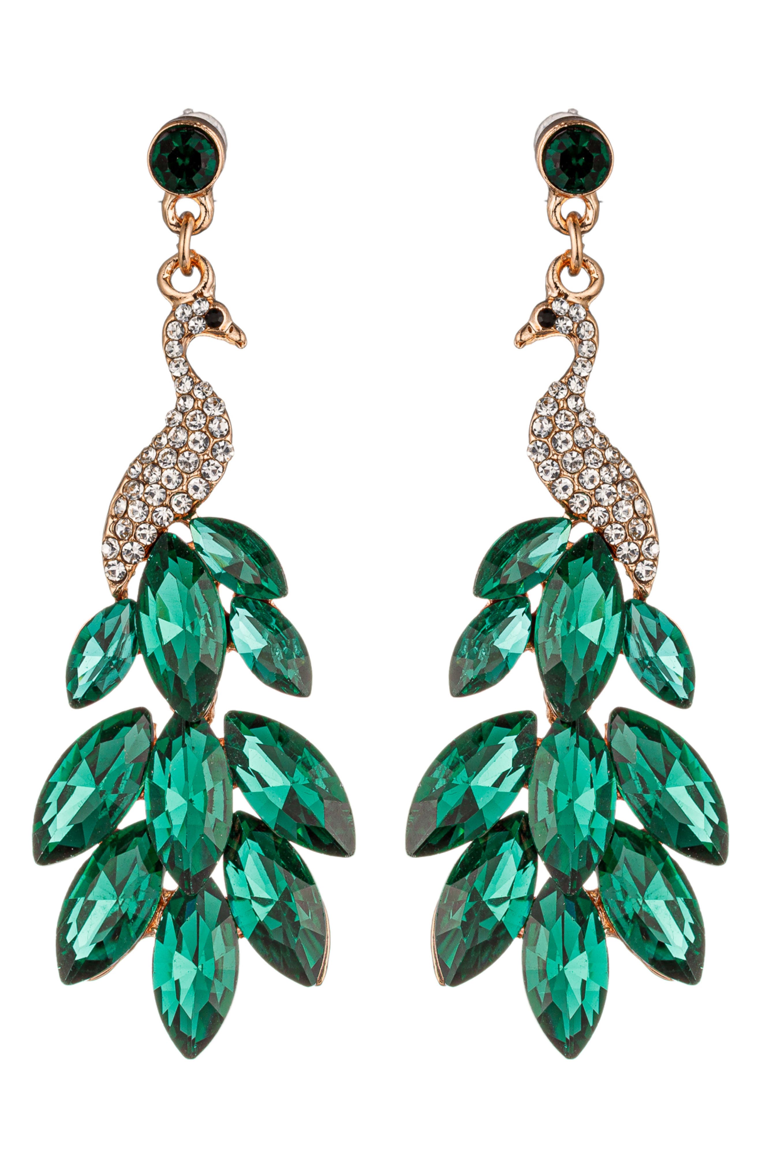 EYE CANDY LOS ANGELES Green Peacock Drop Earrings