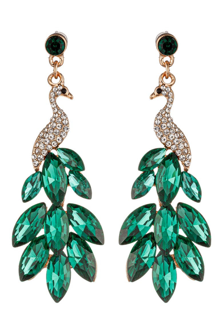 Green Peacock Drop Earrings, Main, color, GOLD