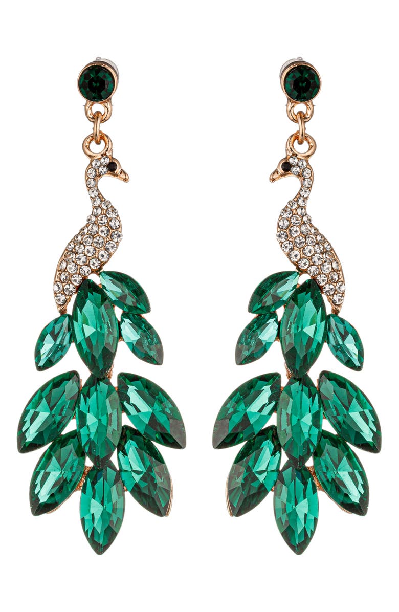 EYE CANDY LOS ANGELES Green Peacock Drop Earrings, Main, color, Gold