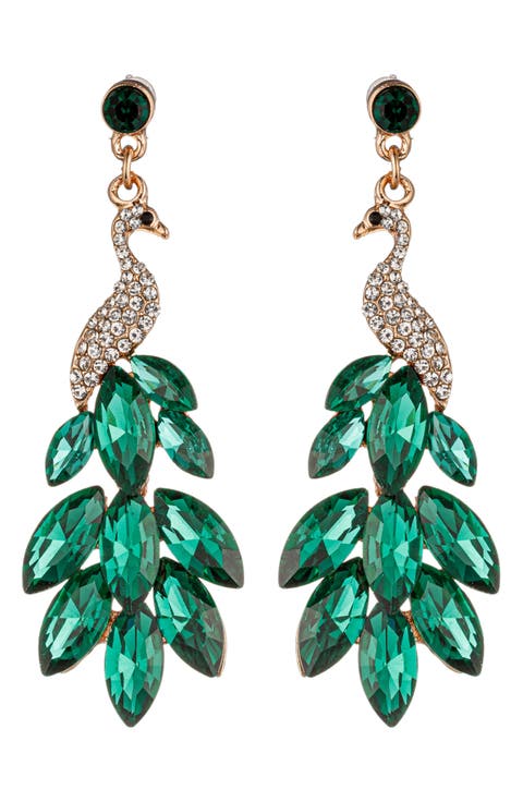 Green Peacock Drop Earrings