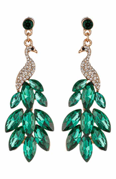 EYE CANDY LOS ANGELES Green Peacock Drop Earrings