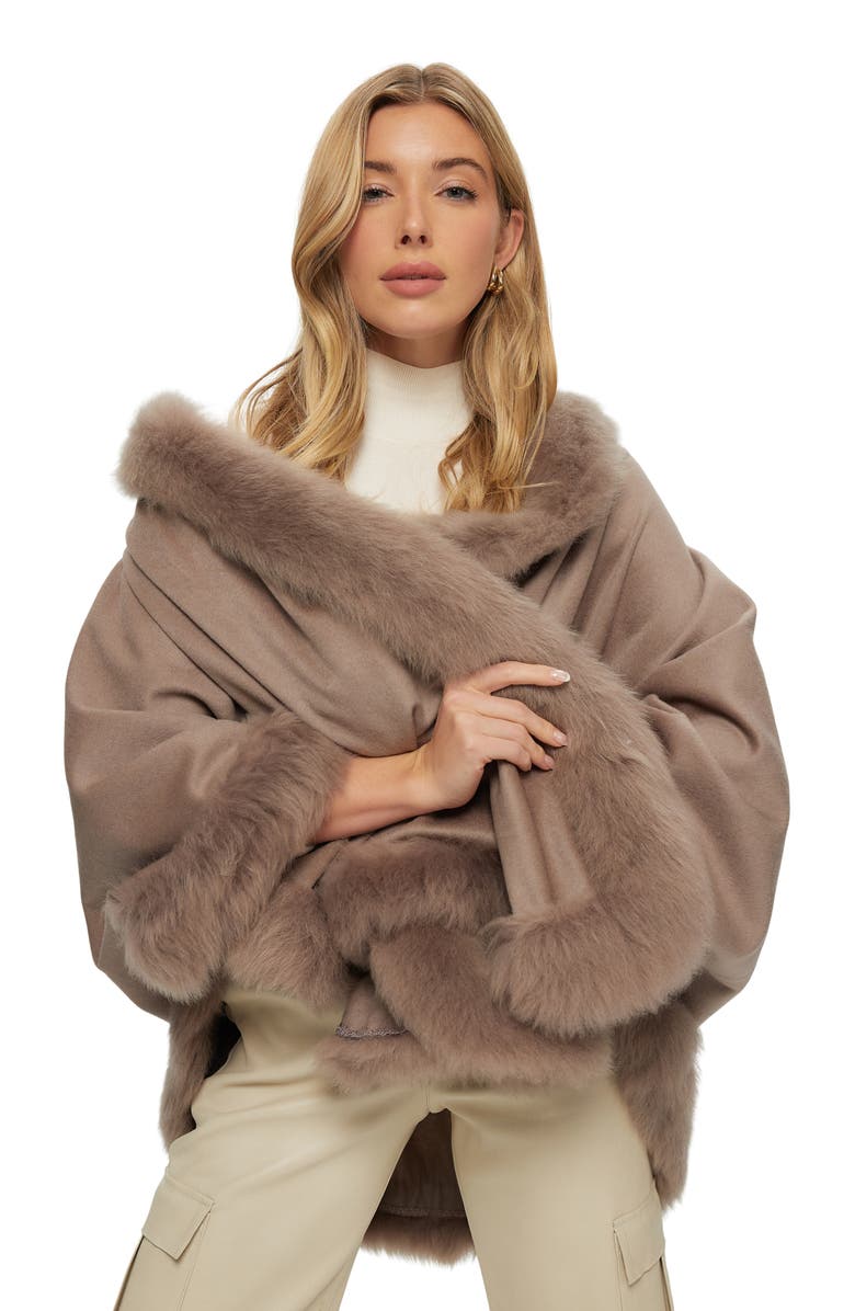 GORSKI Wool And Cashmere Cape With Lamb Trim, Alternate, color, Light Sand