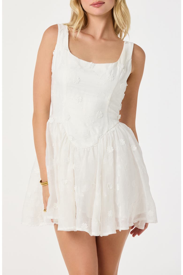 Reina Floral Appliqué Minidress, Alternate, color, WHITE