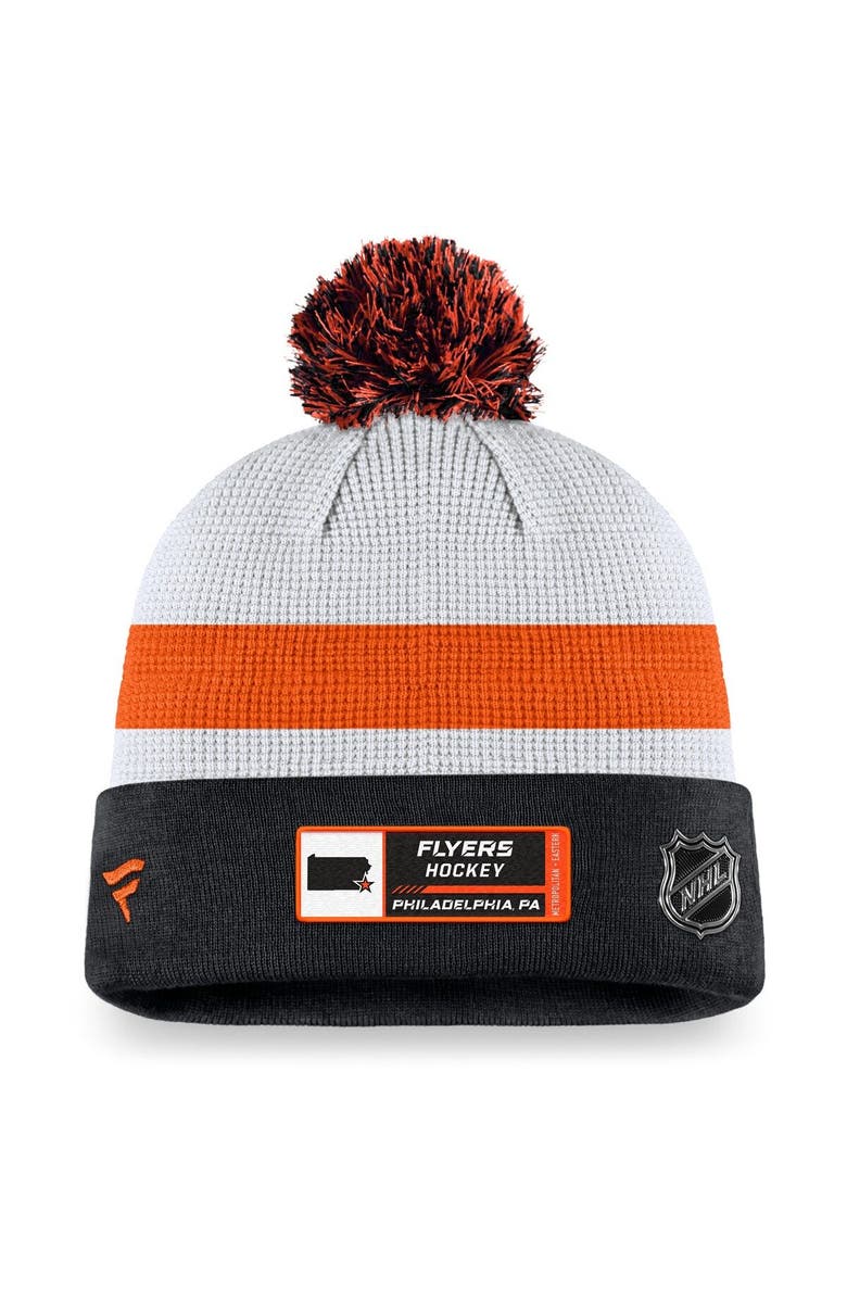 FANATICS Men's Fanatics Branded White/Black Philadelphia Flyers Authentic Pro Draft Cuffed Knit Hat with Pom, Alternate, color, 