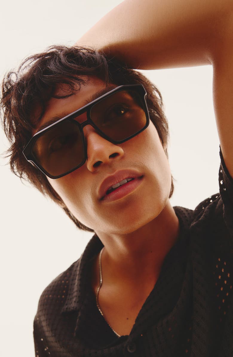 QUAY Soundcheck 57mm Polarized Aviator Sunglasses, Alternate, color, Black / Apricot Polarized