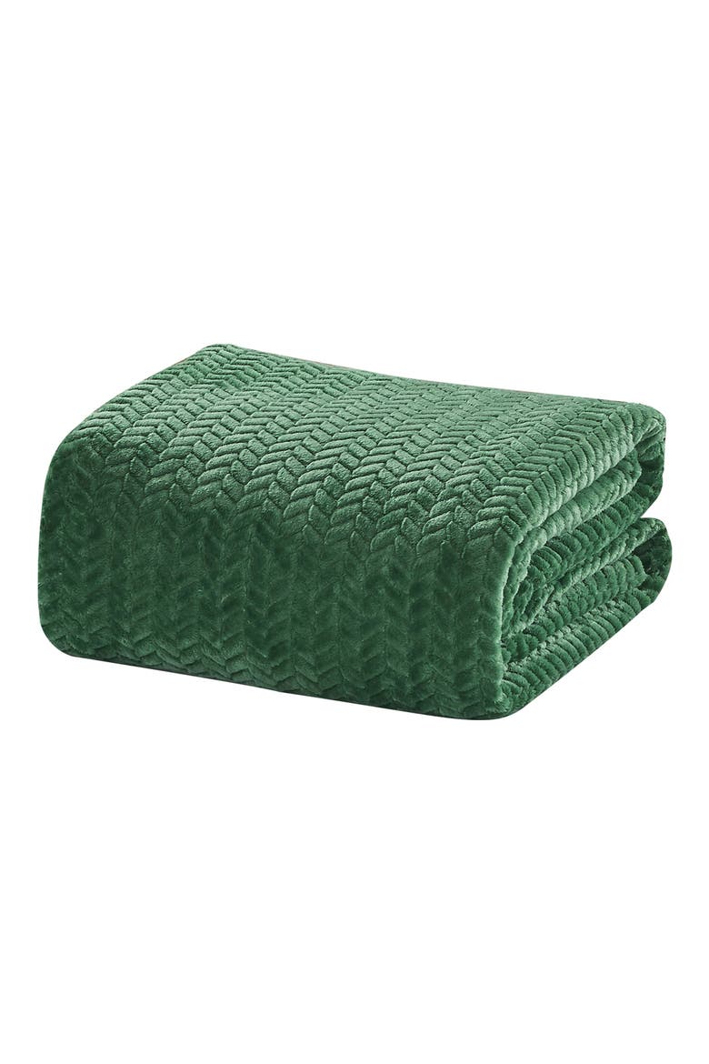 Braided Chevron Microplush Blanket, Main, color, GREEN